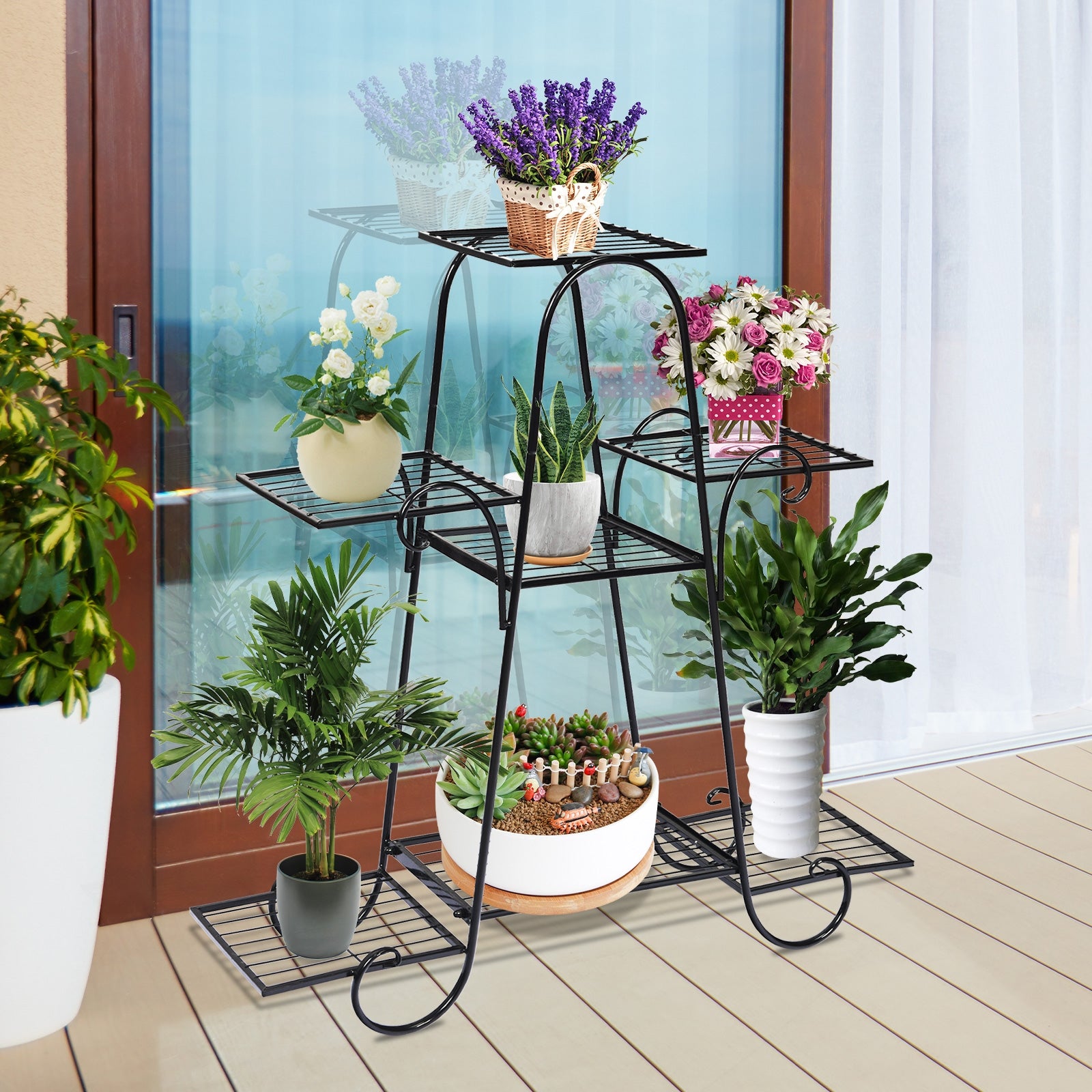7 Tier Metal Patio Plant Stand, Black Plant Stands at Gallery Canada