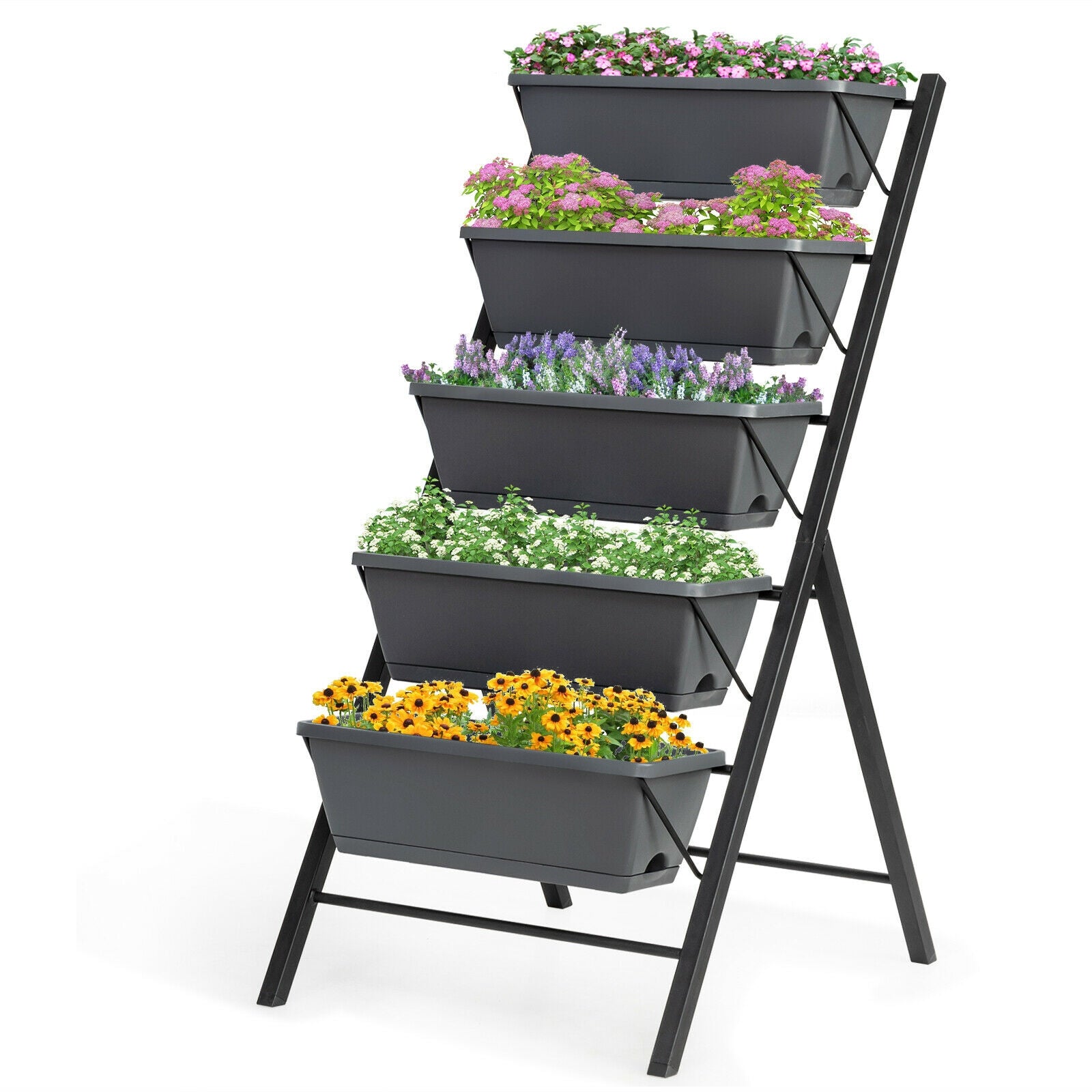 5-Tier Raised Garden Bed, Water Drainage, Flowers Vegetables, Black Raised Garden Beds at Gallery Canada