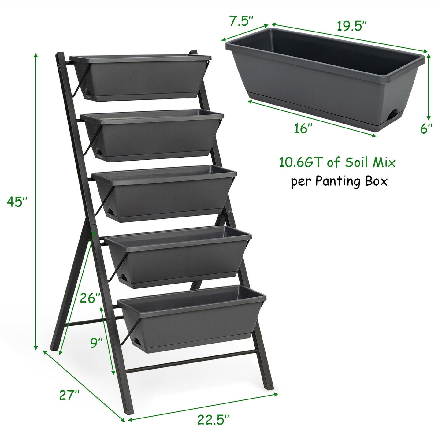 5-Tier Raised Garden Bed, Water Drainage, Flowers Vegetables, Black Raised Garden Beds at Gallery Canada