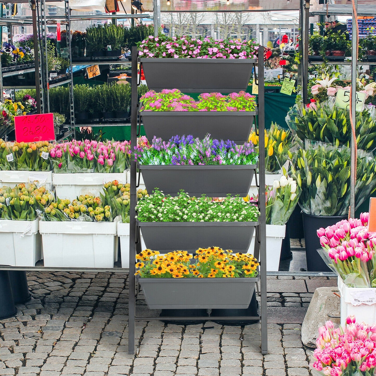 5-Tier Raised Garden Bed, Water Drainage, Flowers Vegetables, Black Raised Garden Beds at Gallery Canada