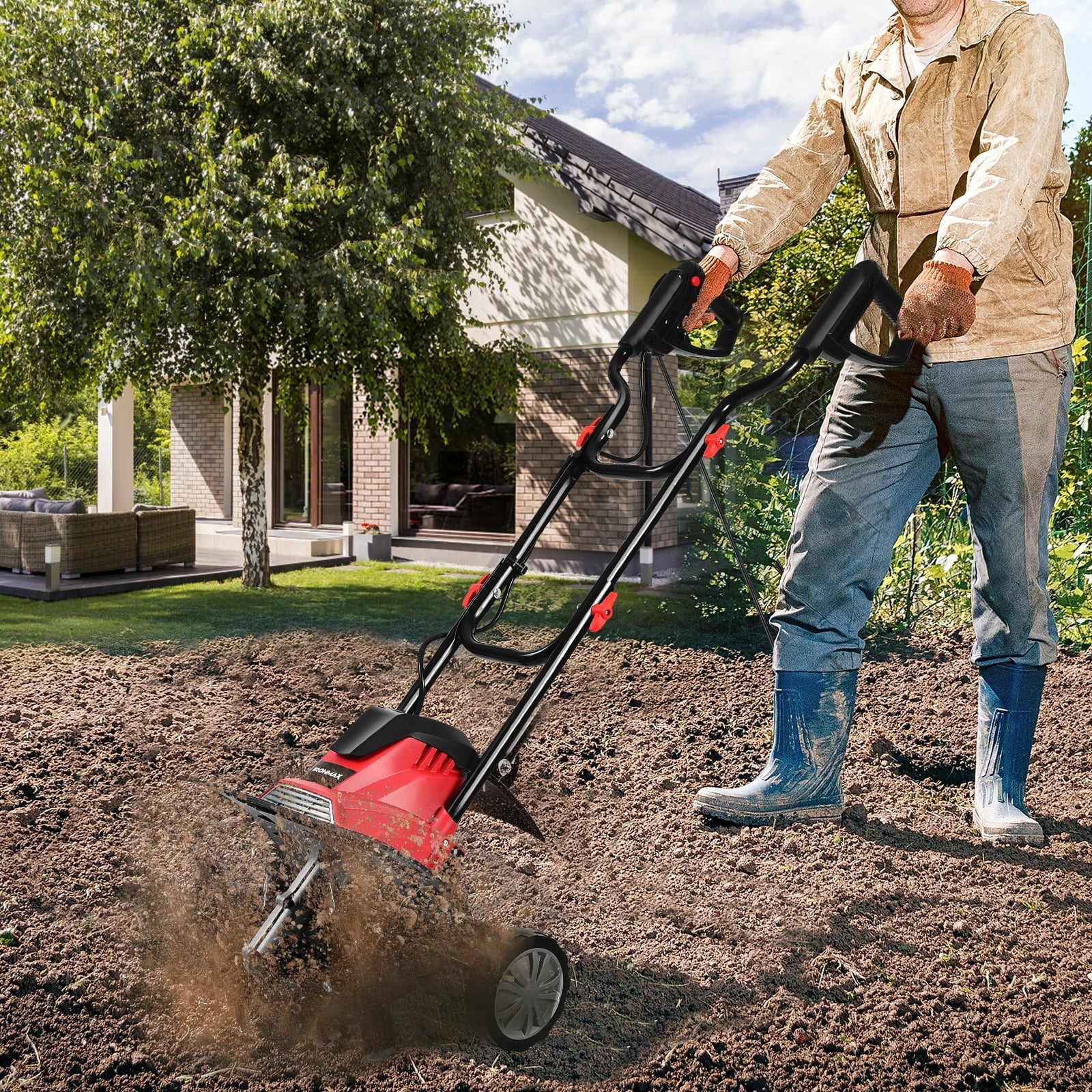 14-Inch 10 Amp Corded Electric Tiller, 9-Inch Tilling Depth, Black, Red Garden Tools at Gallery Canada