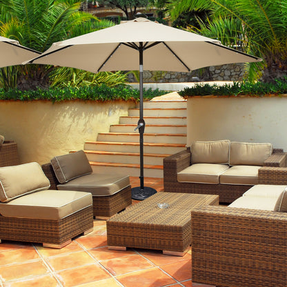 9' Solar LED Patio Umbrella, Tilt Crank Lift, Beige Outdoor Umbrellas at Gallery Canada