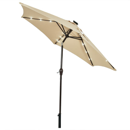 9' Solar LED Patio Umbrella, Tilt Crank Lift, Beige Outdoor Umbrellas at Gallery Canada