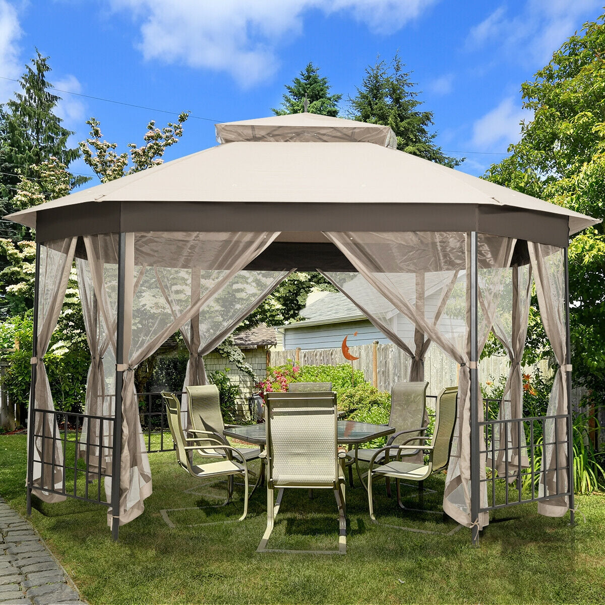 10'x12' Octagonal Patio Gazebo, Beige Gazebos at Gallery Canada