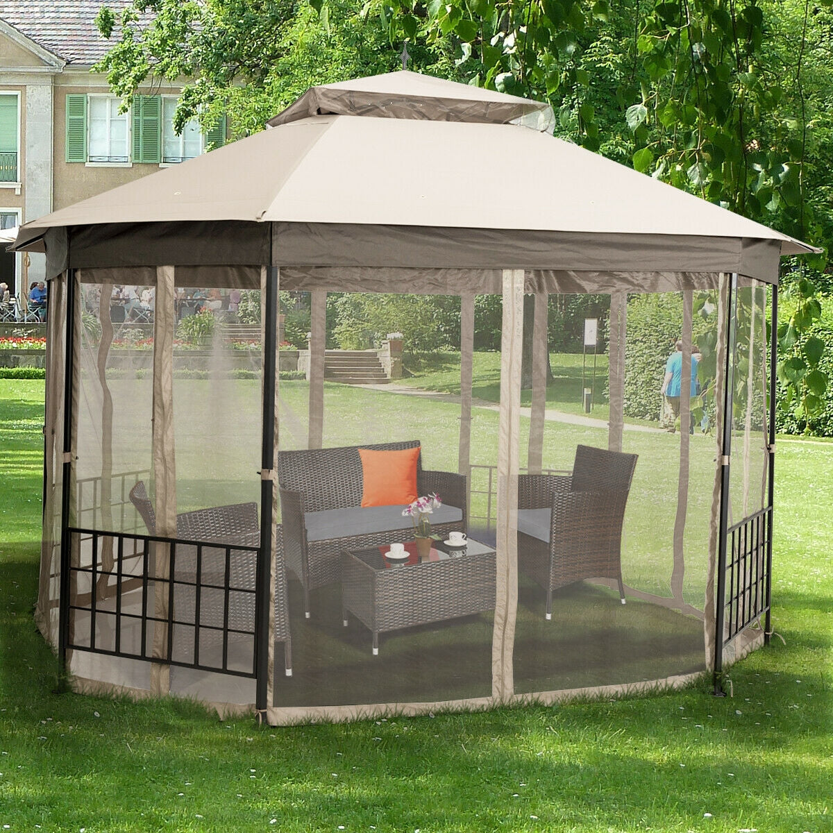 10'x12' Octagonal Patio Gazebo, Beige Gazebos at Gallery Canada