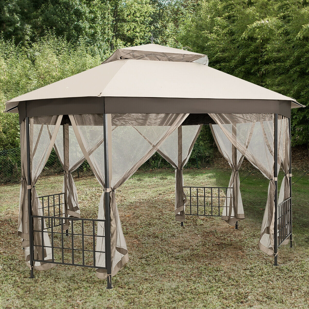 10'x12' Octagonal Patio Gazebo, Beige Gazebos at Gallery Canada