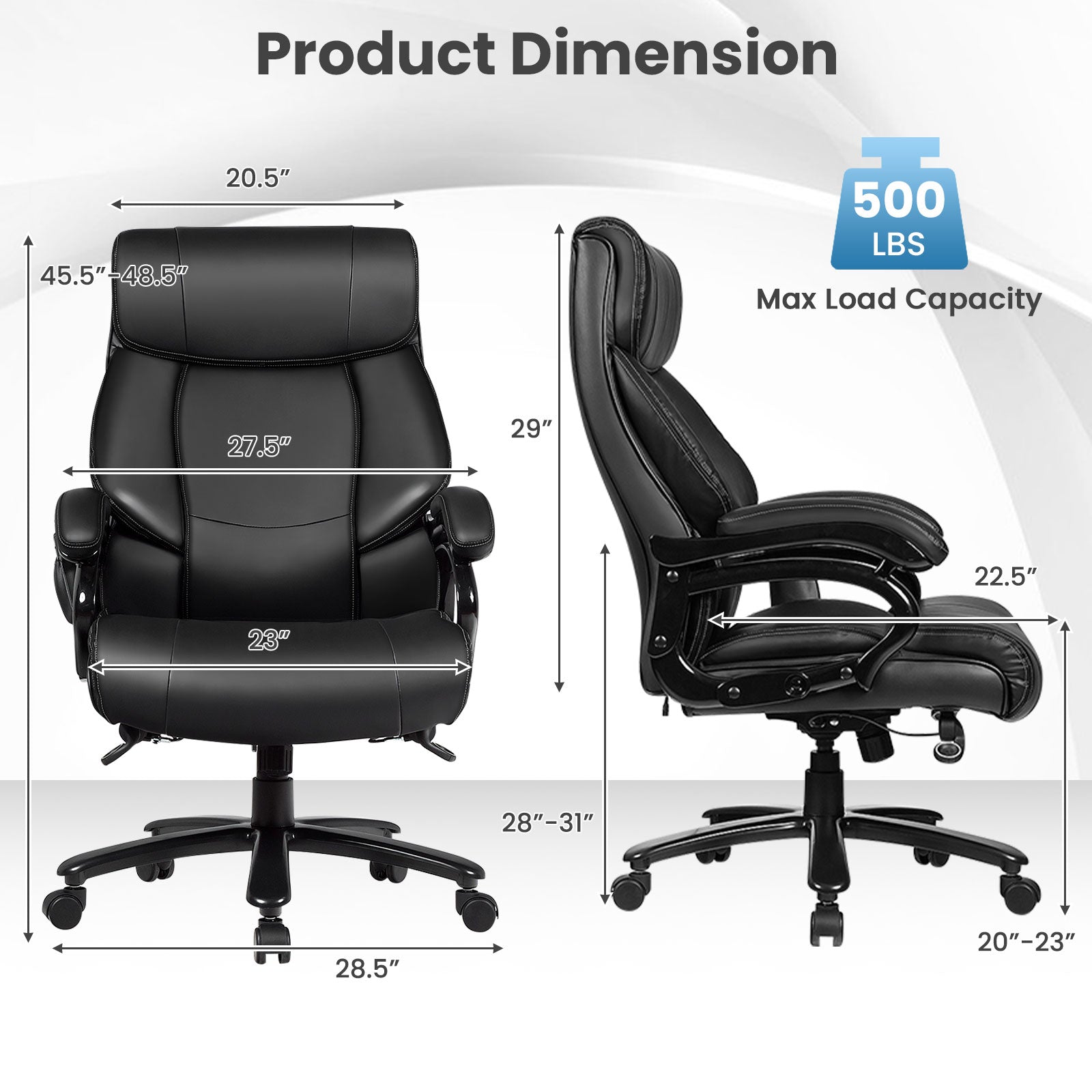 400lb PU Leather Massage Office Chair, Black Big and Tall Chairs at Gallery Canada