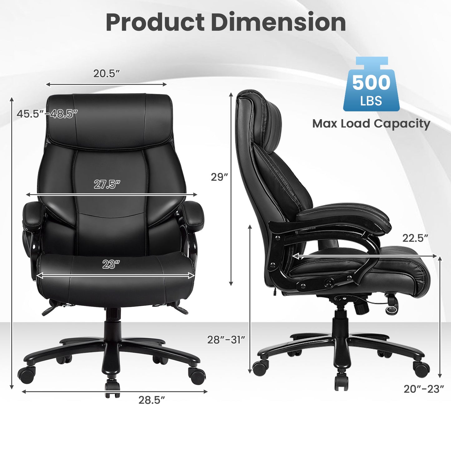 400lb PU Leather Massage Office Chair, Black Big and Tall Chairs at Gallery Canada