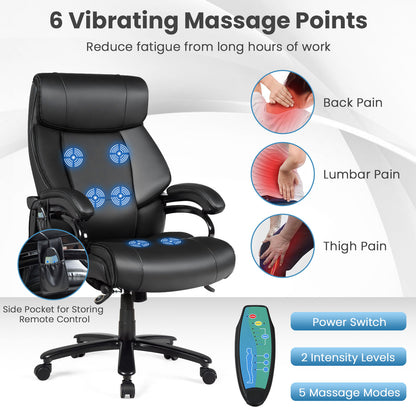 400lb PU Leather Massage Office Chair, Black Big and Tall Chairs at Gallery Canada