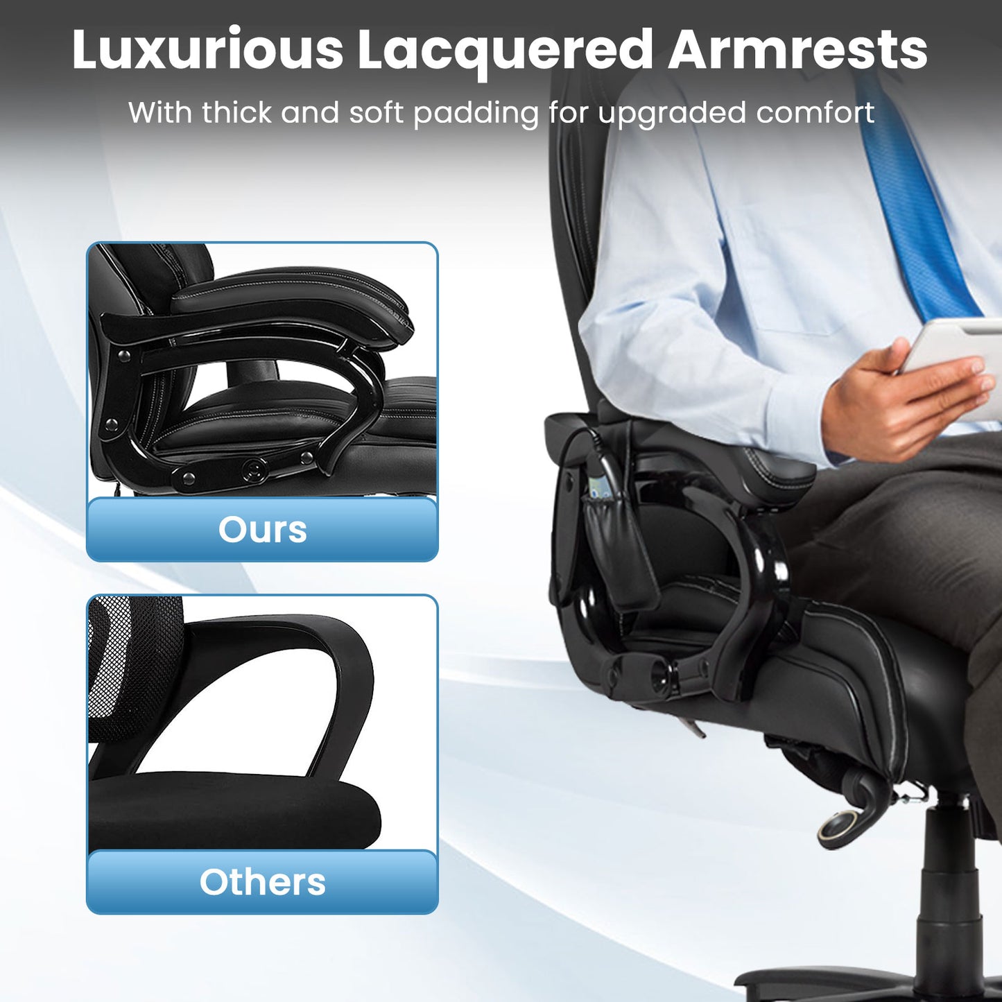 400lb PU Leather Massage Office Chair, Black Big and Tall Chairs at Gallery Canada