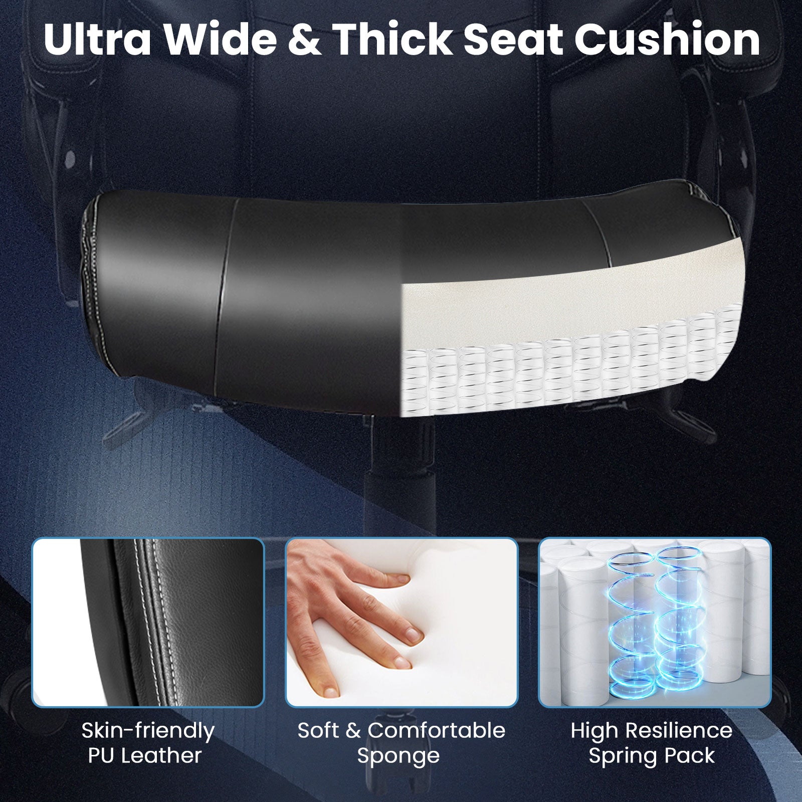 400lb PU Leather Massage Office Chair, Black Big and Tall Chairs at Gallery Canada