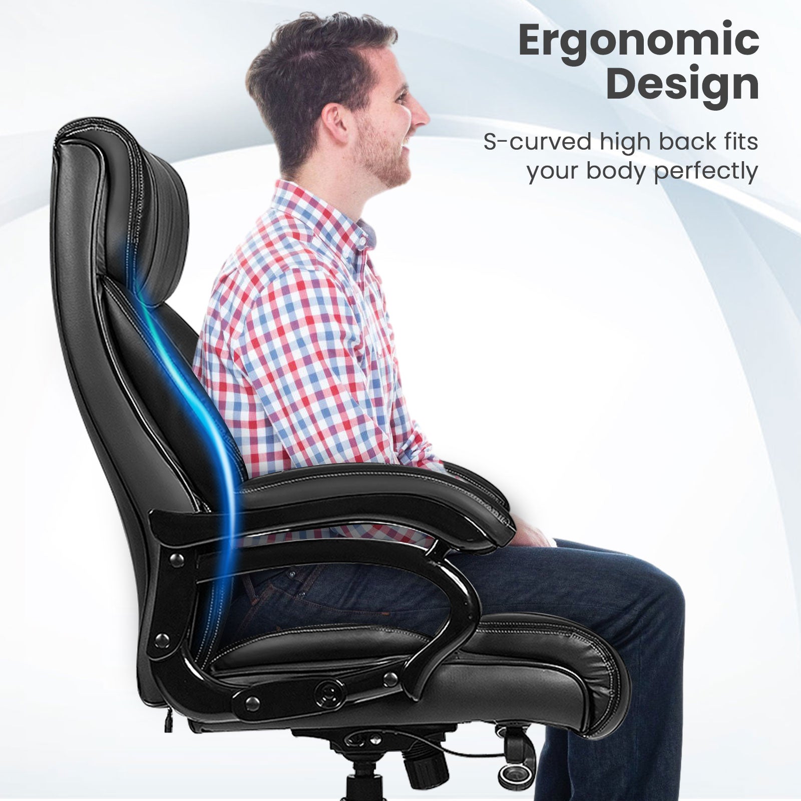400lb PU Leather Massage Office Chair, Black Big and Tall Chairs at Gallery Canada