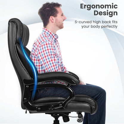 400lb PU Leather Massage Office Chair, Black Big and Tall Chairs at Gallery Canada