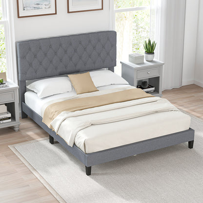 Queen Size Upholstered Platform Bed with Button Tufted Headboard-Queen & Gray Beds & Bed Frames at Gallery Canada