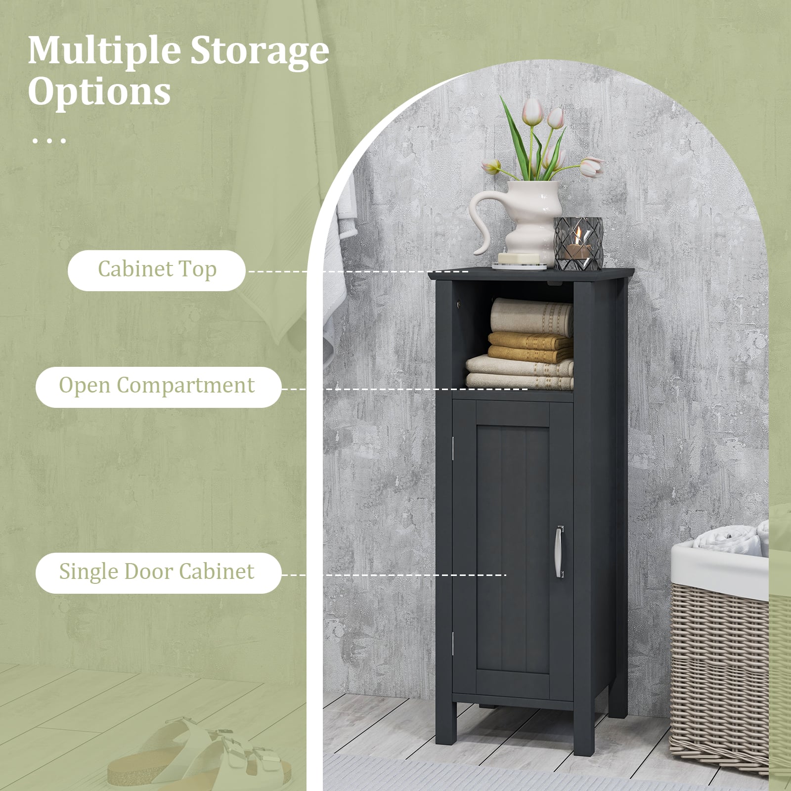 2-Tier Bathroom Storage Cabinet, Black Floor Cabinets at Gallery Canada
