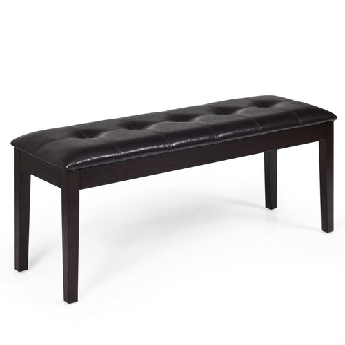 Upholstered Dining Room Bench, Solid Wood, Button Tufted, Brown