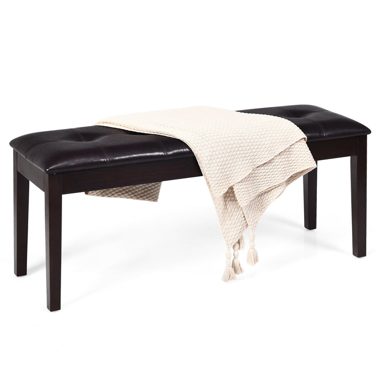 Upholstered Dining Room Bench, Solid Wood, Button Tufted, Brown Ottomans at Gallery Canada