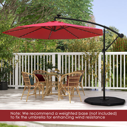 10Ft Solar Offset Hanging Umbrella, 40 Lamp Beads, Dark Red