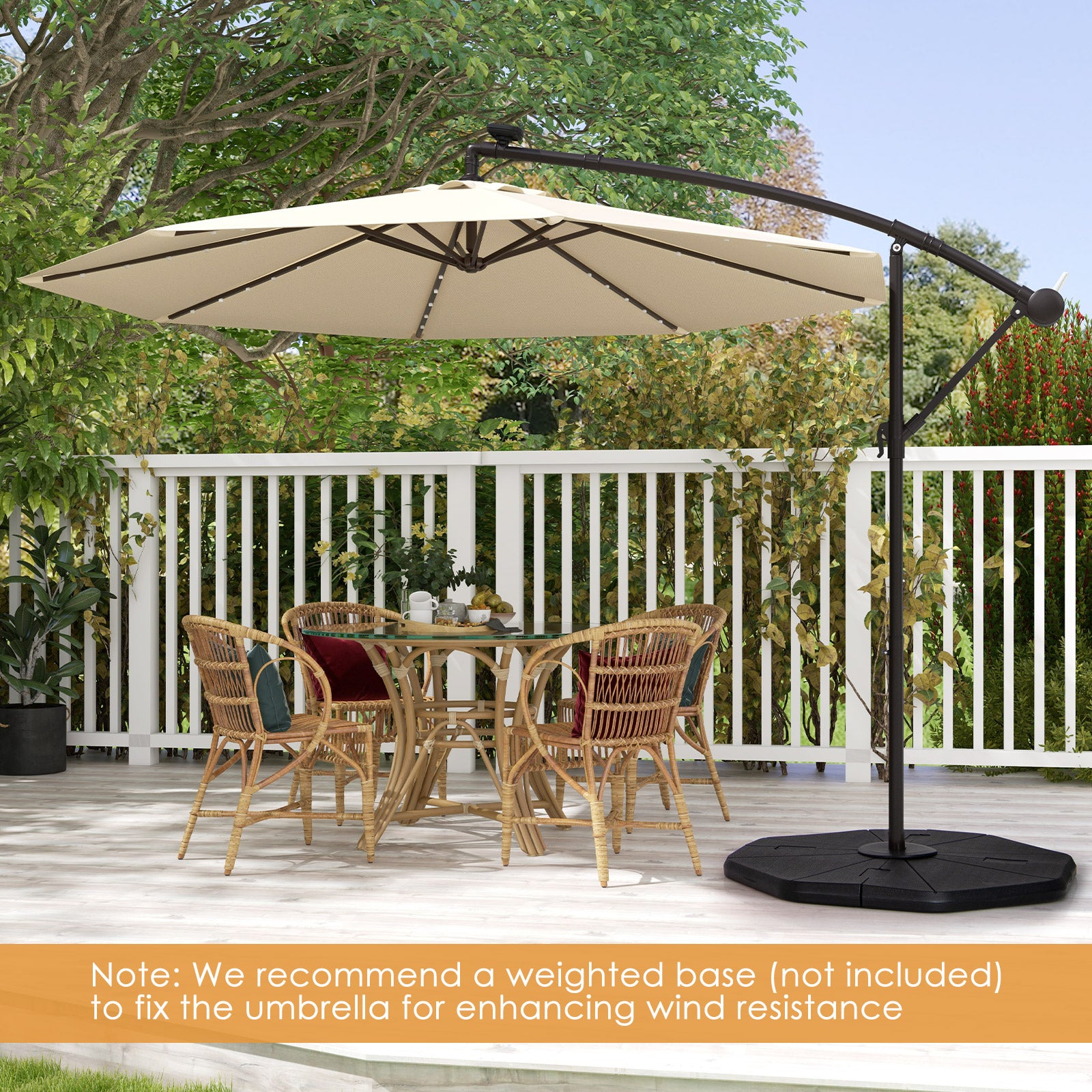 10 Feet Solar Offset Hanging Umbrella, 40 Lamp Beads, Beige Outdoor Umbrellas at Gallery Canada