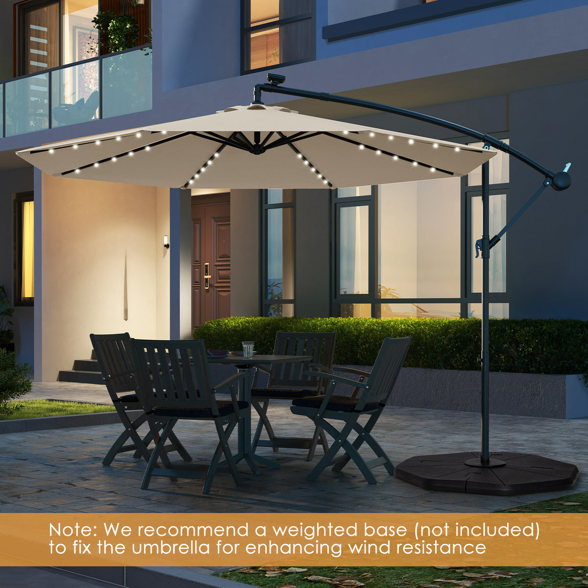 10 Feet Solar Offset Hanging Umbrella, 40 Lamp Beads, Beige Outdoor Umbrellas at Gallery Canada