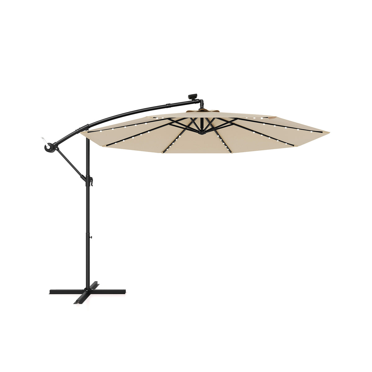 10 Feet Solar Offset Hanging Umbrella, 40 Lamp Beads, Beige Outdoor Umbrellas Beige at Gallery Canada