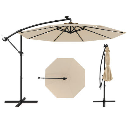 10 Feet Solar Offset Hanging Umbrella, 40 Lamp Beads, Beige Outdoor Umbrellas at Gallery Canada