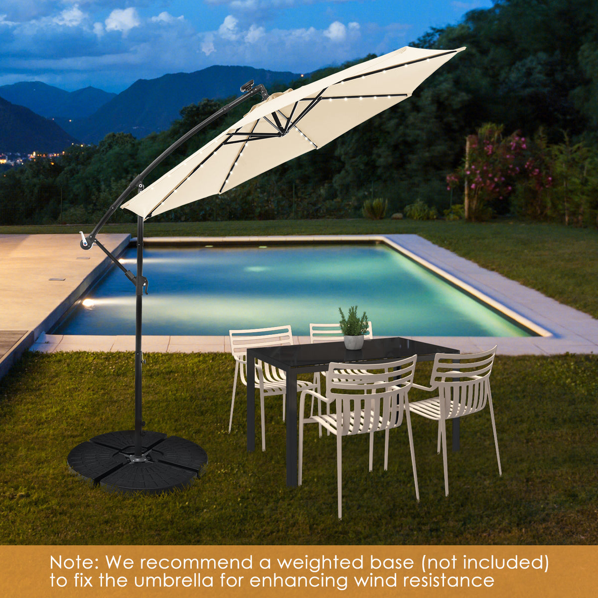 10 Feet Solar Offset Hanging Umbrella, 40 Lamp Beads, Beige Outdoor Umbrellas at Gallery Canada