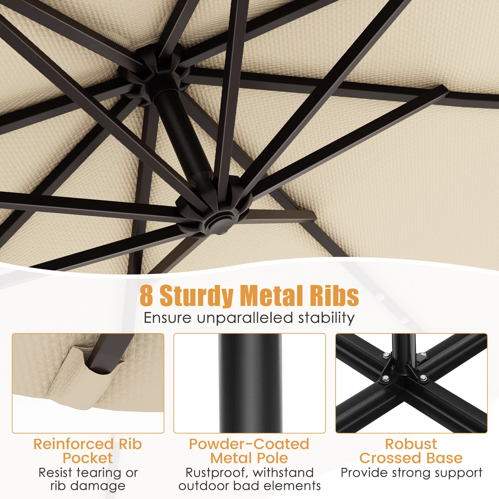 10 Feet Solar Offset Hanging Umbrella, 40 Lamp Beads, Beige Outdoor Umbrellas at Gallery Canada