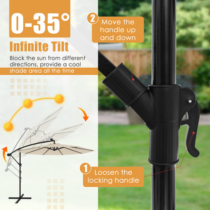 10 Feet Solar Offset Hanging Umbrella, 40 Lamp Beads, Beige Outdoor Umbrellas at Gallery Canada
