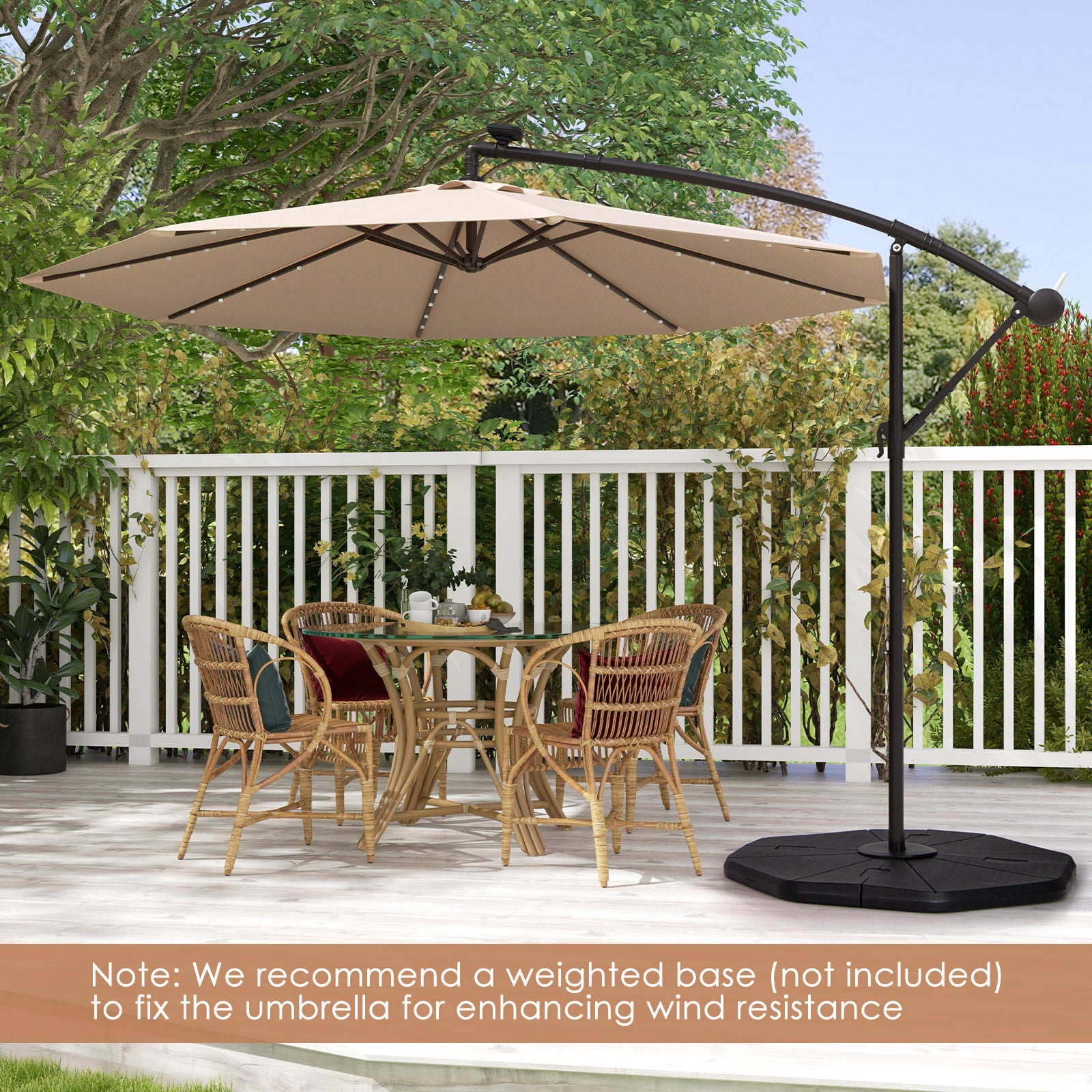 10 Feet Solar Offset Hanging Umbrella, 40 Lamp Beads, Tan Outdoor Umbrellas at Gallery Canada