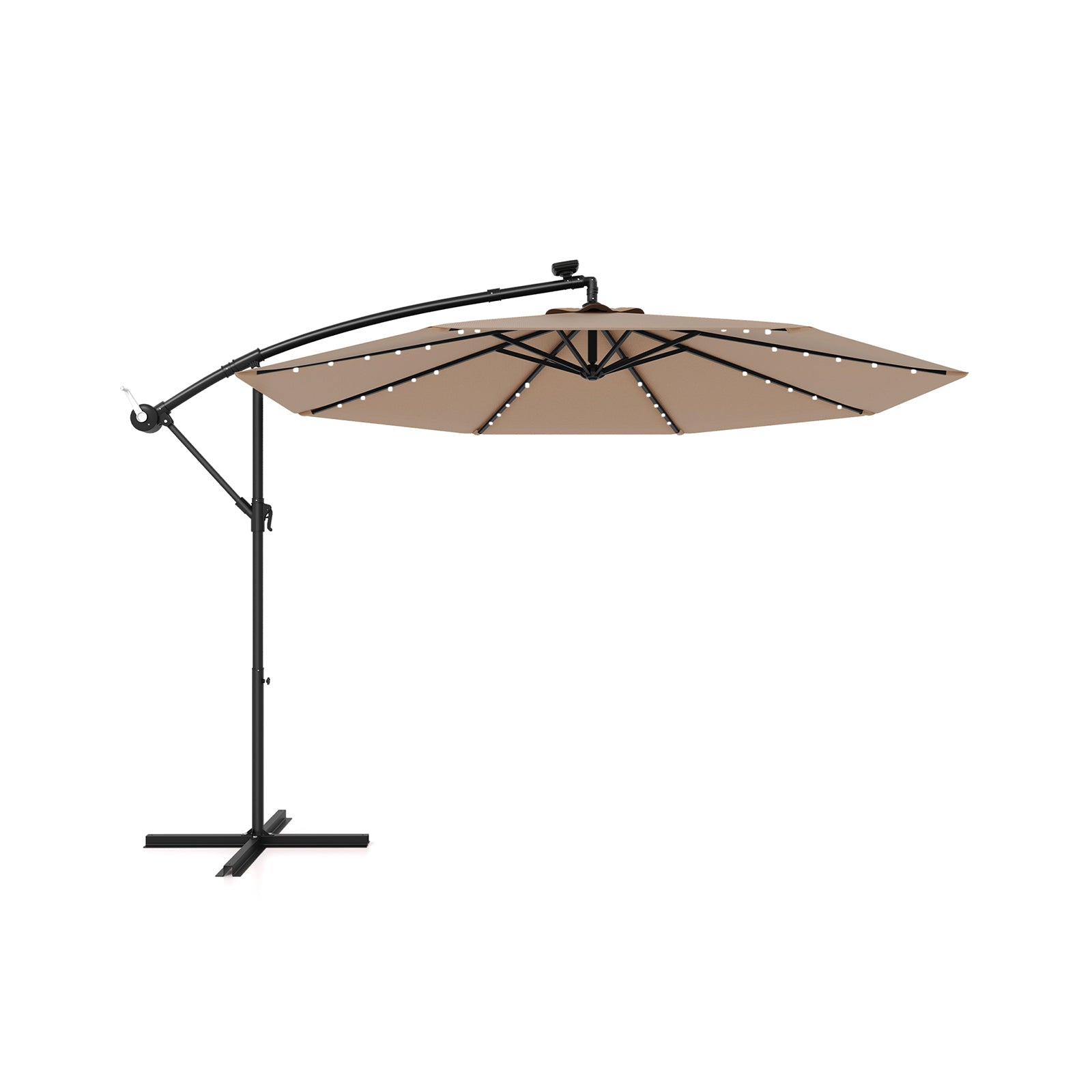 10 Feet Solar Offset Hanging Umbrella, 40 Lamp Beads, Tan Outdoor Umbrellas Tan at Gallery Canada