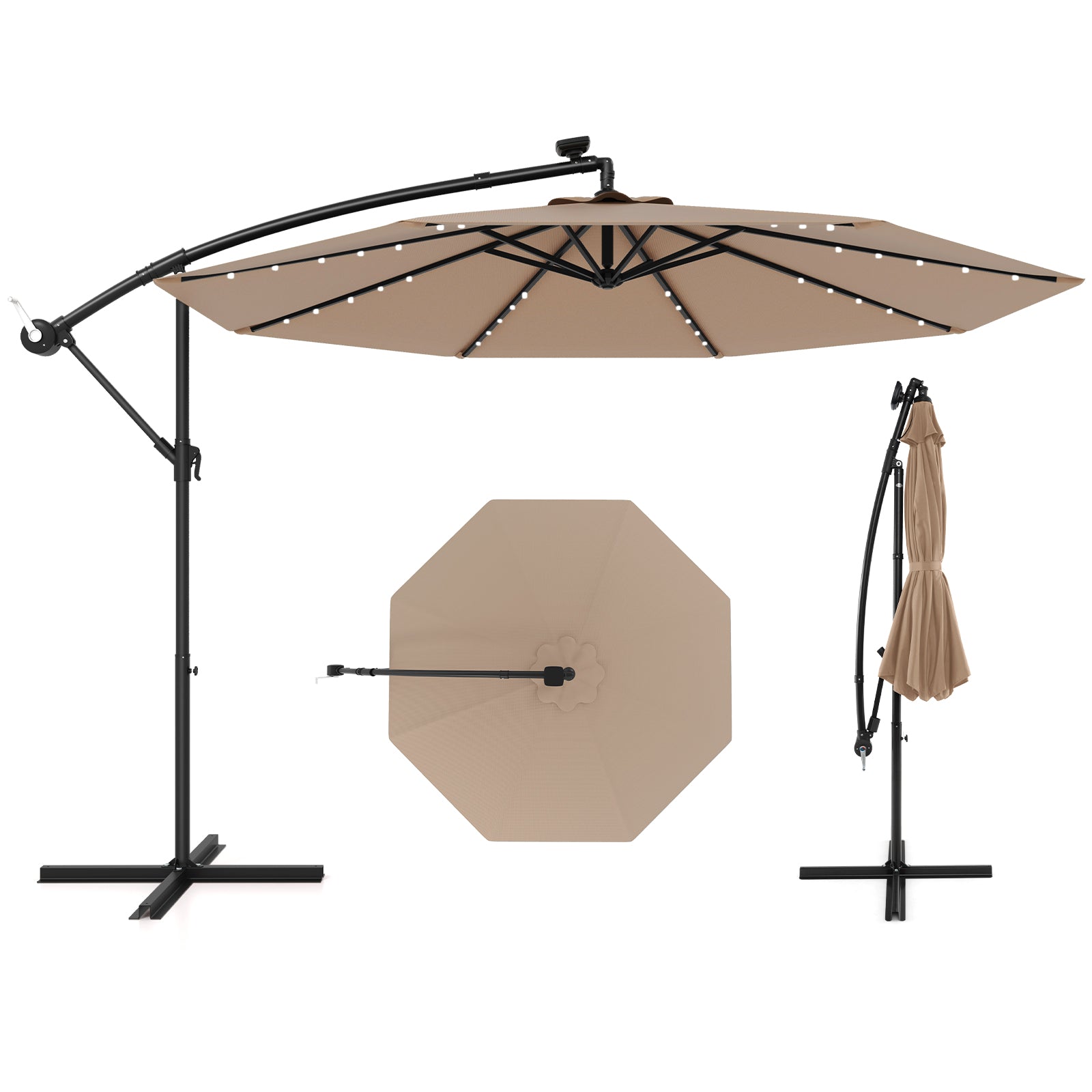 10 Feet Solar Offset Hanging Umbrella, 40 Lamp Beads, Tan Outdoor Umbrellas at Gallery Canada