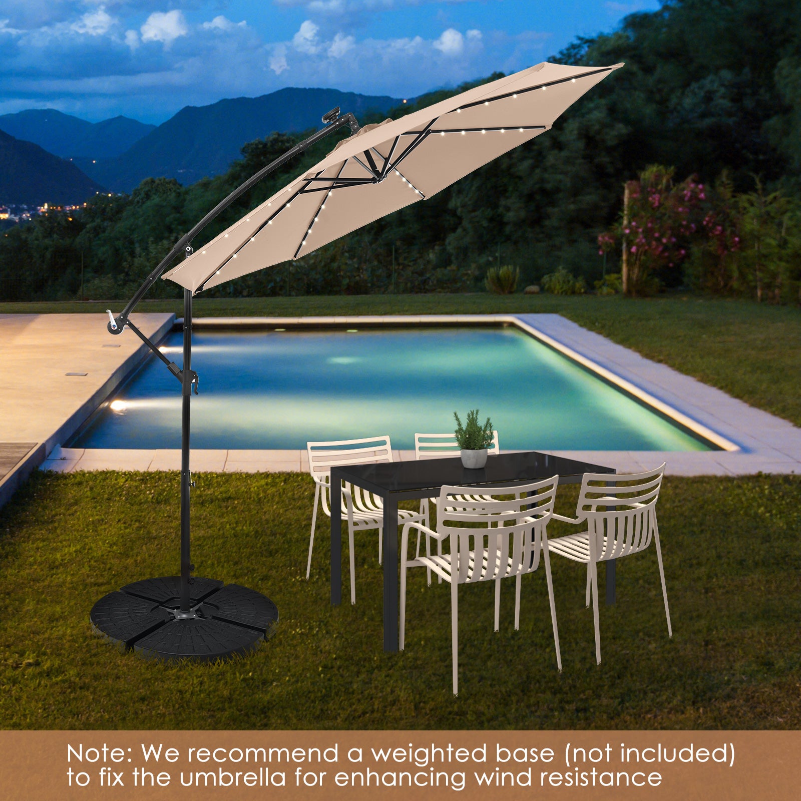 10 Feet Solar Offset Hanging Umbrella, 40 Lamp Beads, Tan Outdoor Umbrellas at Gallery Canada