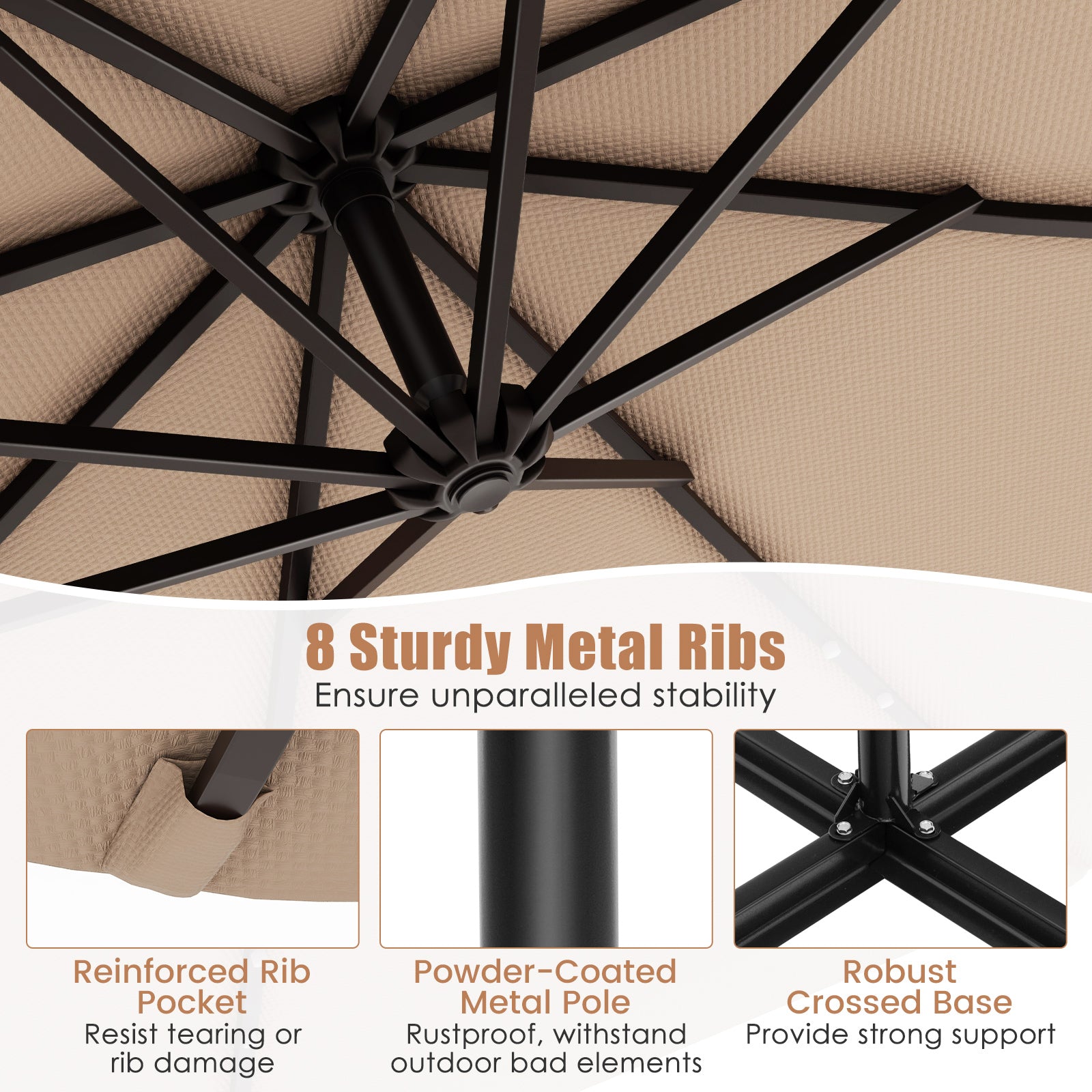 10 Feet Solar Offset Hanging Umbrella, 40 Lamp Beads, Tan Outdoor Umbrellas at Gallery Canada