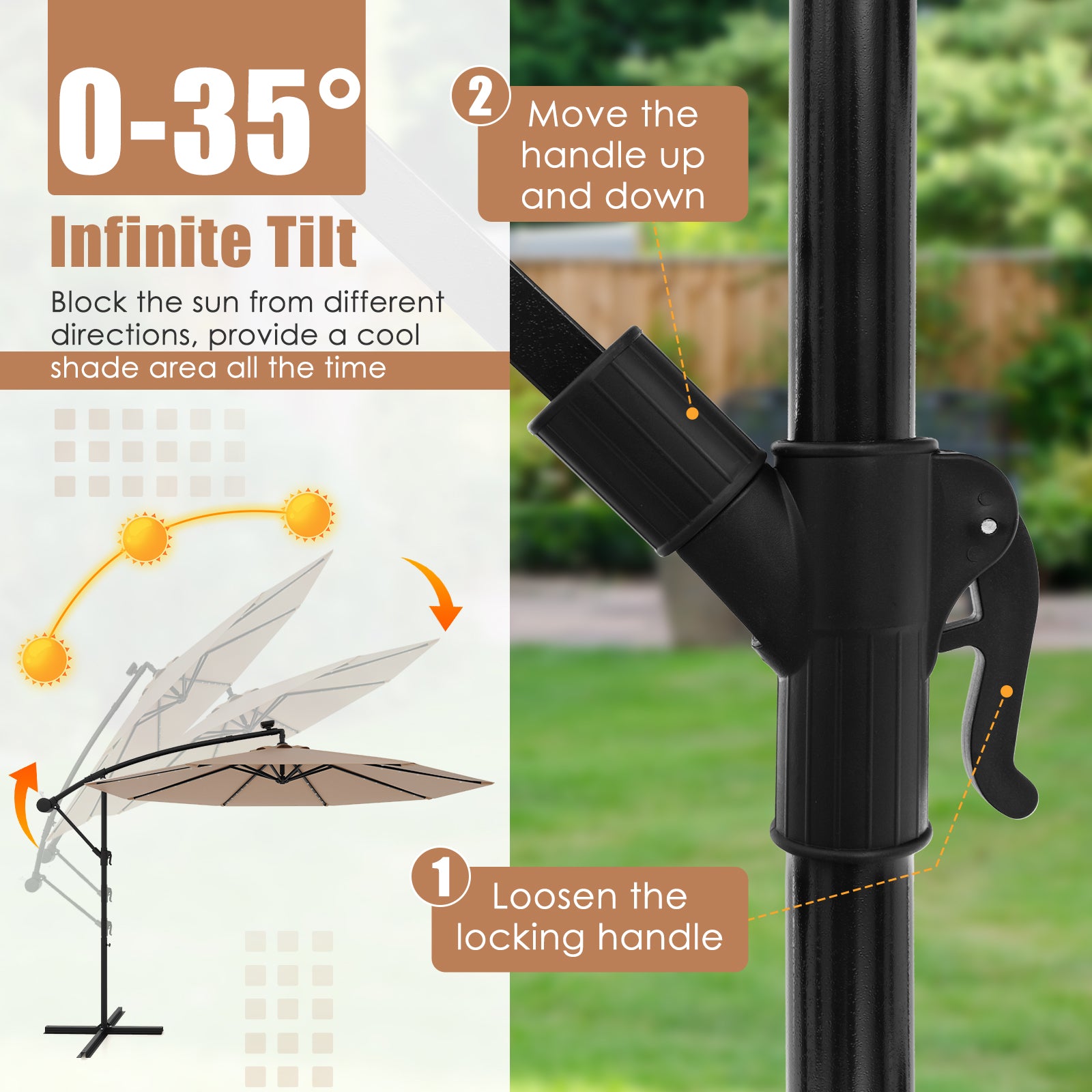 10 Feet Solar Offset Hanging Umbrella, 40 Lamp Beads, Tan Outdoor Umbrellas at Gallery Canada