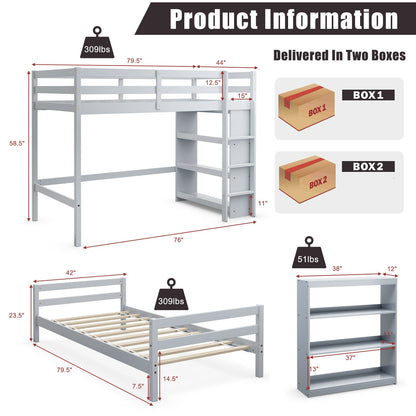 Twin Over Twin Loft Bunk Bed With Bookcase, Gray Bunk Bed Frame at Gallery Canada