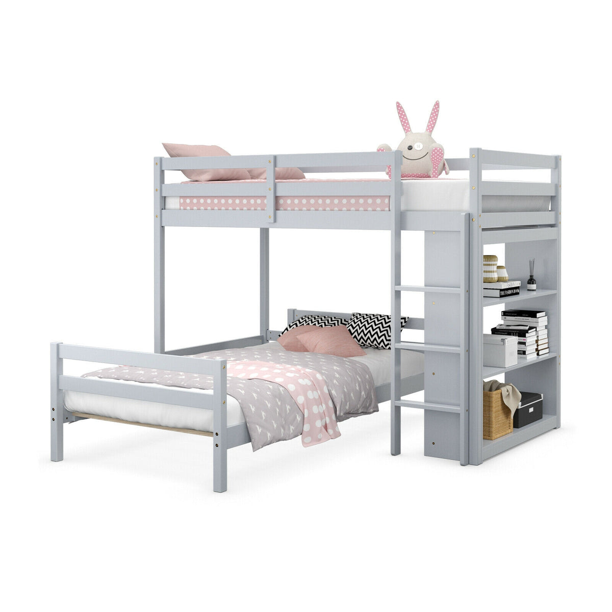 Twin Over Twin Loft Bunk Bed With Bookcase, Gray Bunk Bed Frame at Gallery Canada