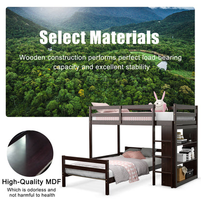 Twin Over Twin Loft Bunk Bed With Bookcase, Dark Brown Bunk Bed Frame at Gallery Canada