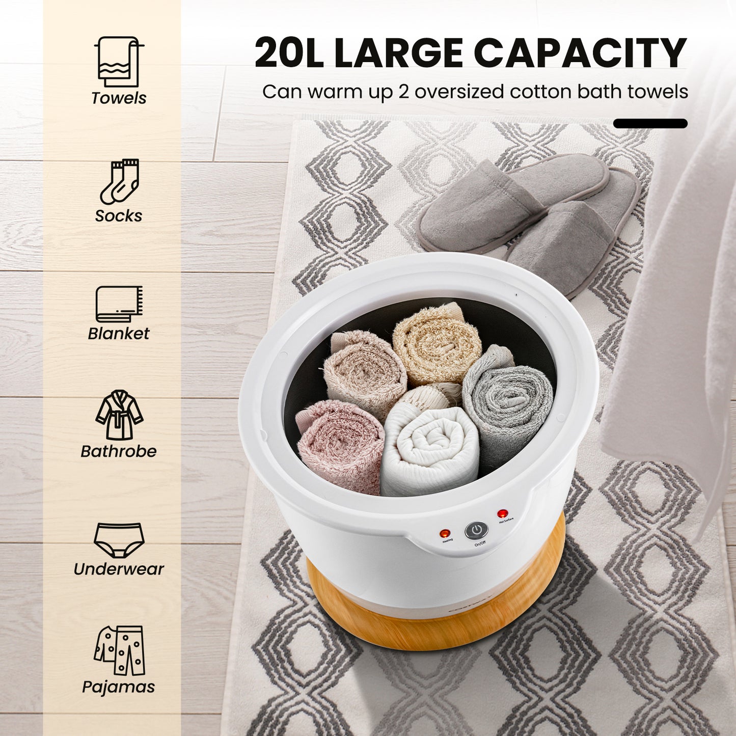 Towel Warmer Bucket With Fragrance Holder, Auto Shut, White Massage at Gallery Canada