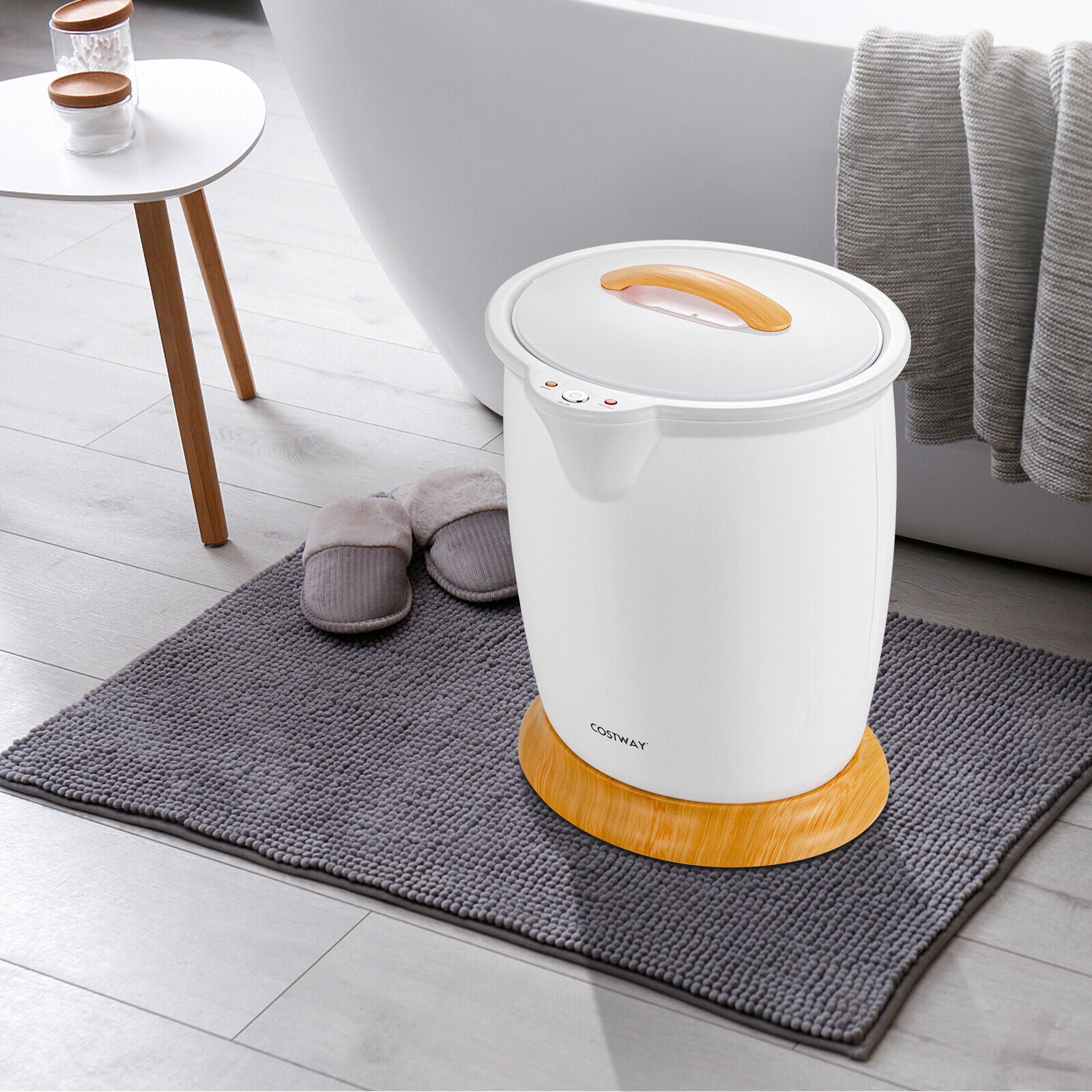 Towel Warmer Bucket With Fragrance Holder, Auto Shut, White Massage at Gallery Canada