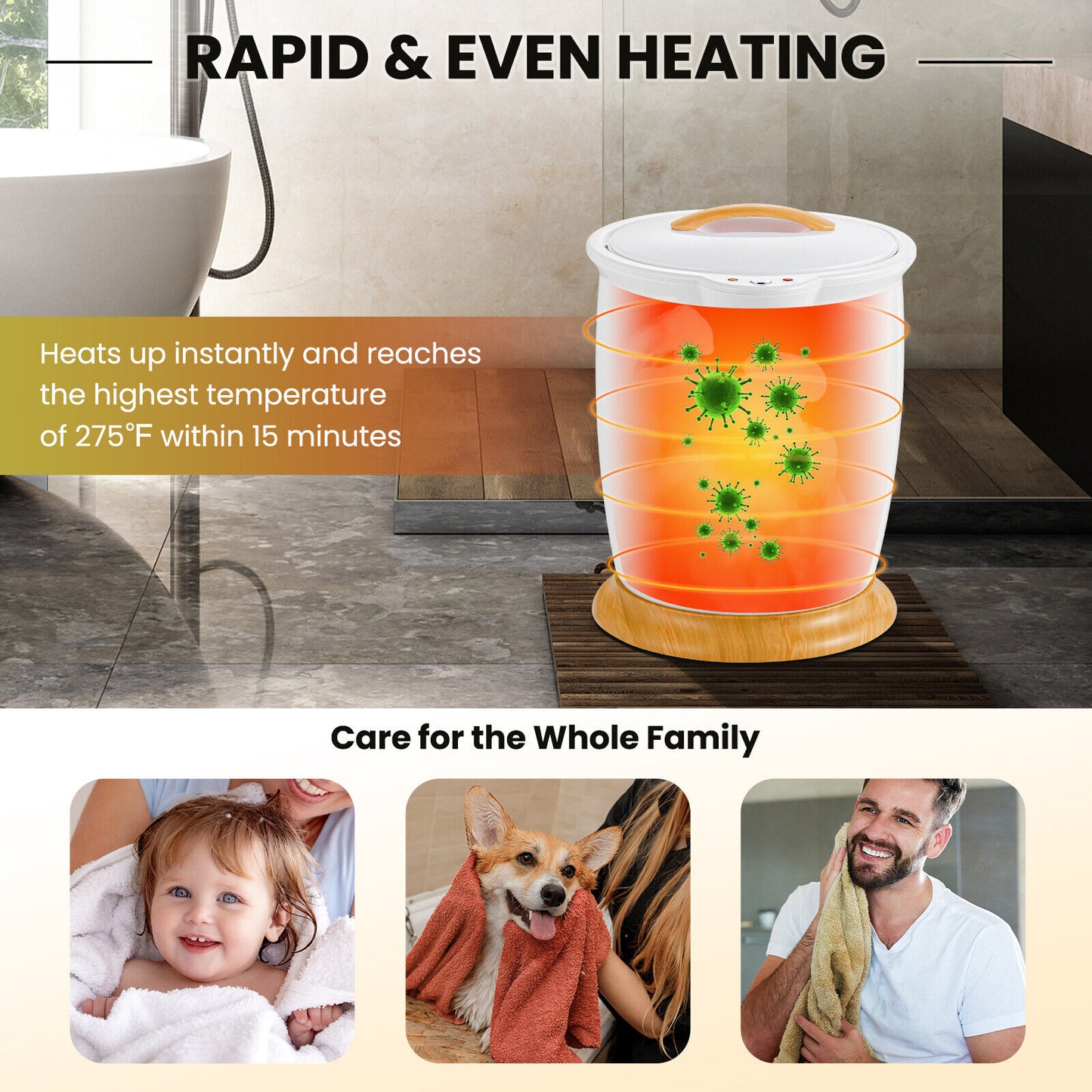 Towel Warmer Bucket With Fragrance Holder, Auto Shut, White Massage at Gallery Canada