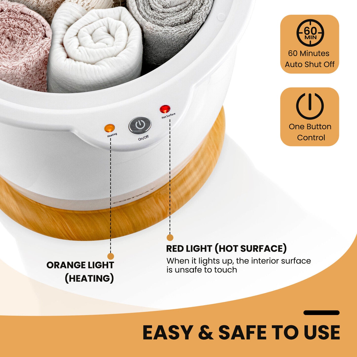 Towel Warmer Bucket With Fragrance Holder, Auto Shut, White Massage at Gallery Canada