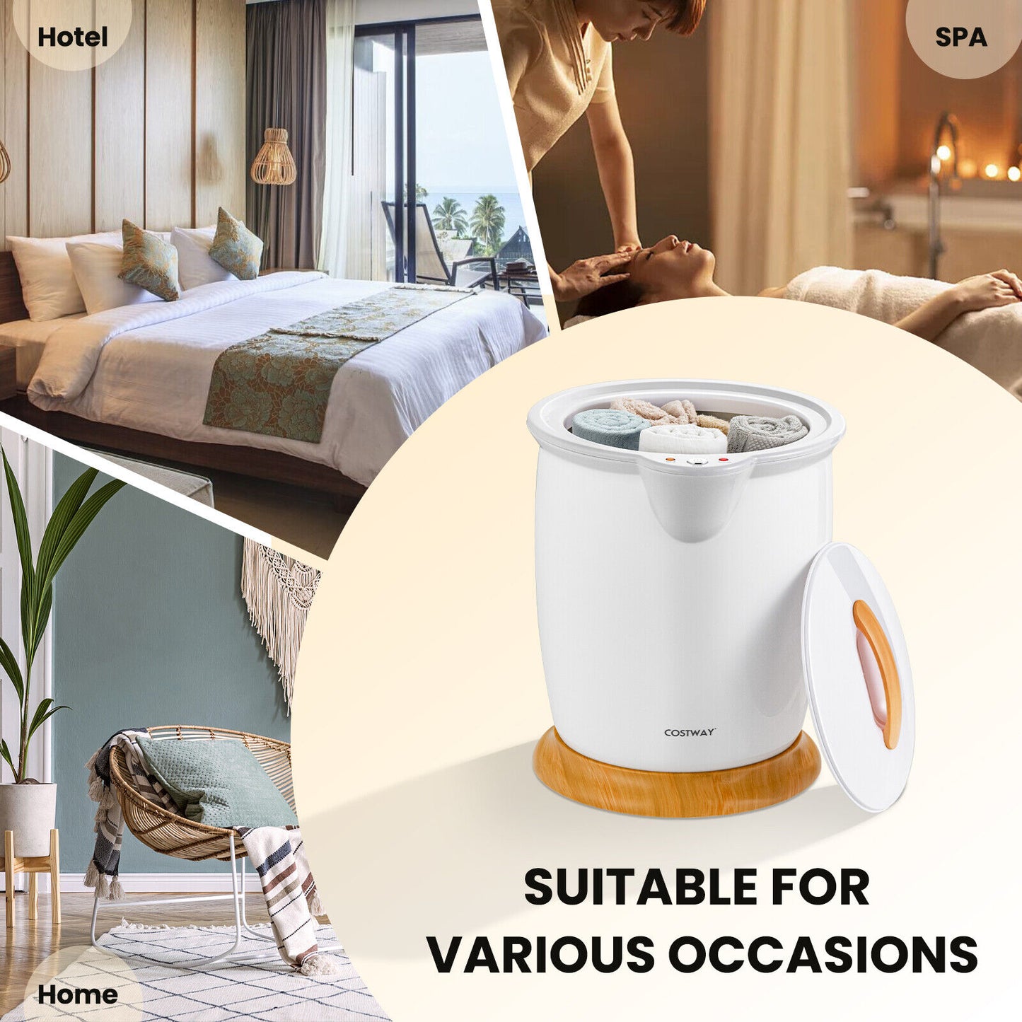 Towel Warmer Bucket With Fragrance Holder, Auto Shut, White Massage at Gallery Canada