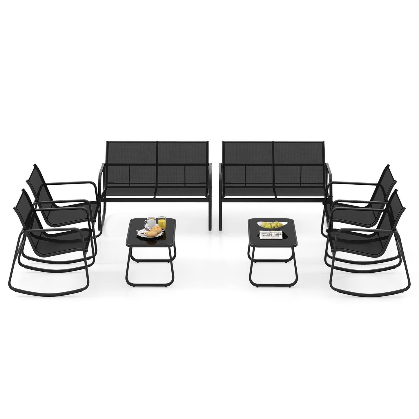 4 Piece Patio Rocking Set, Glass-Top Table, Black Patio Conversation Sets at Gallery Canada