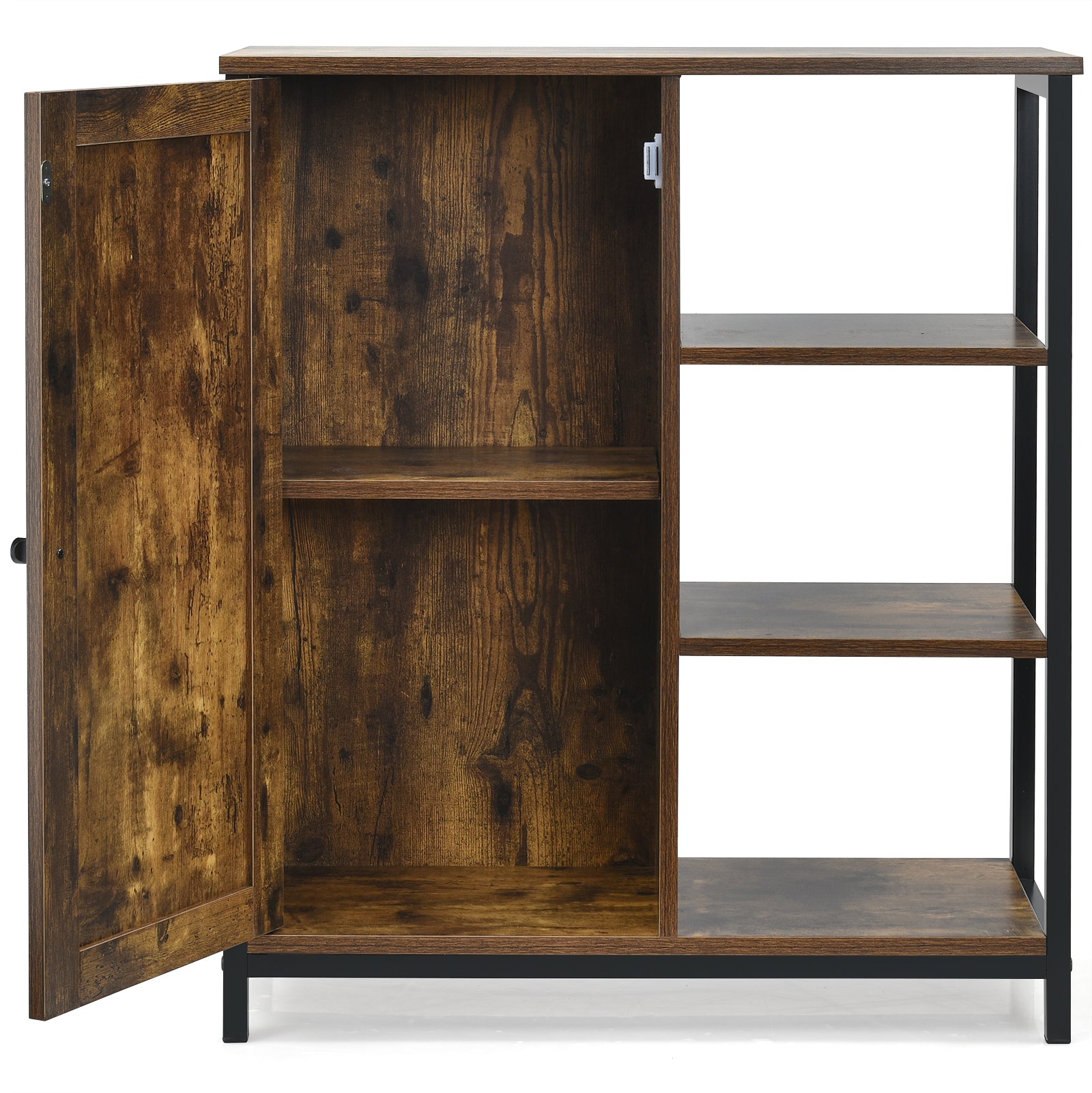 Freestanding Storage Cabinet, 3 Open Shelves With Doors, Rustic Brown Cabinets & Chests at Gallery Canada