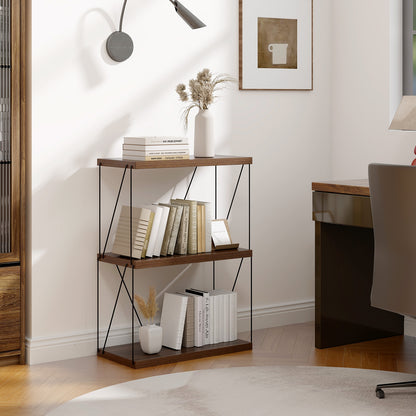 3-Tier Multipurpose Display Rack, Walnut, Metal Frame Bookcases at Gallery Canada