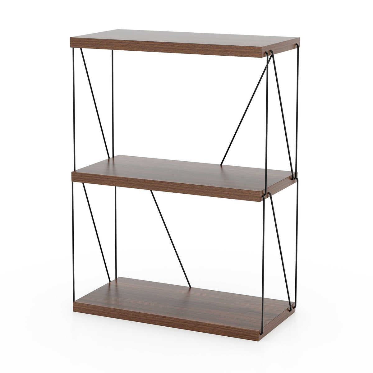 3-Tier Multipurpose Display Rack, Walnut, Metal Frame Bookcases Walnut at Gallery Canada