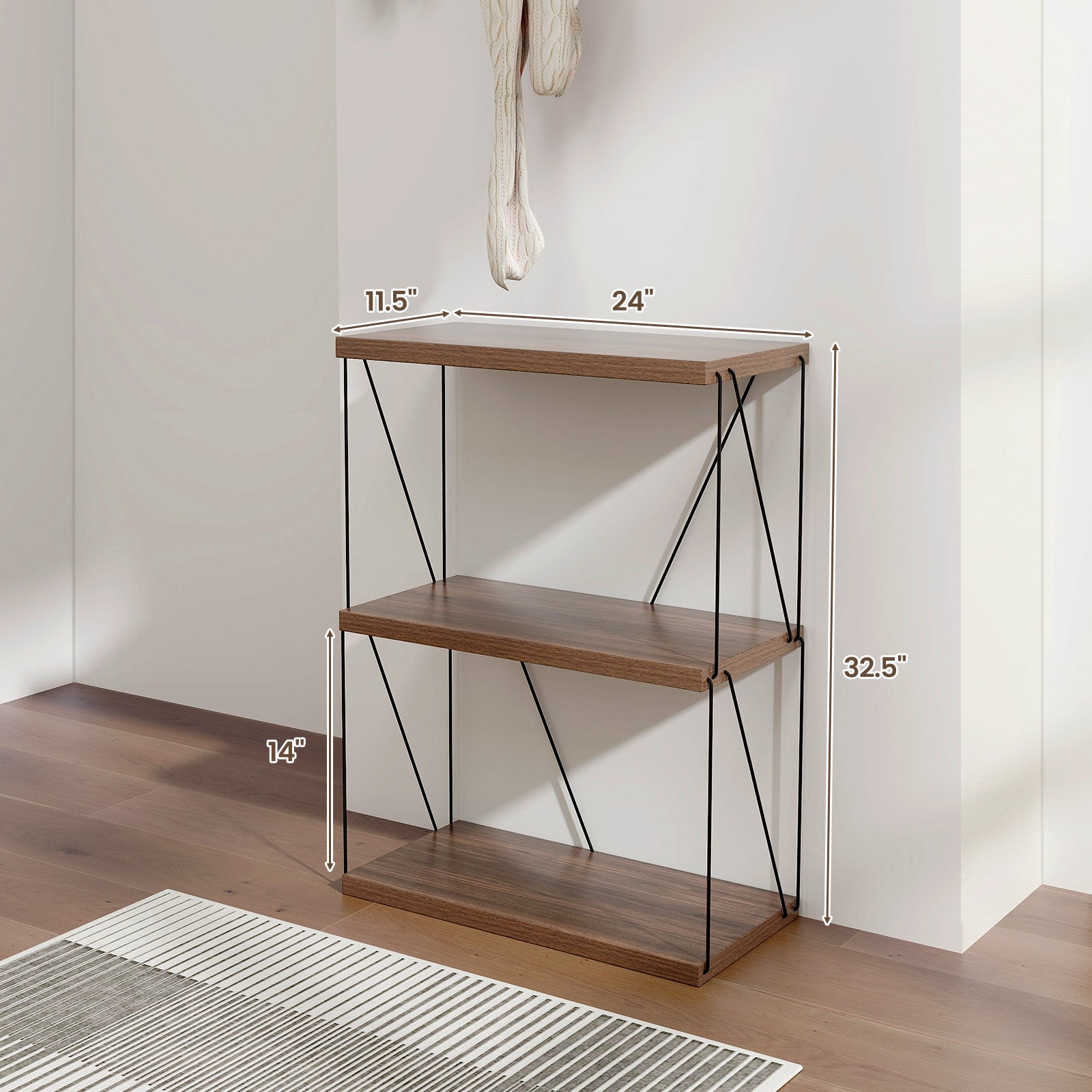 3-Tier Multipurpose Display Rack, Walnut, Metal Frame Bookcases at Gallery Canada