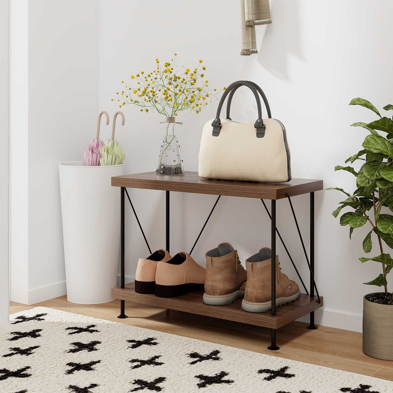 2 Tier Multipurpose Display Rack, Metal Frame, Walnut Bookcases at Gallery Canada