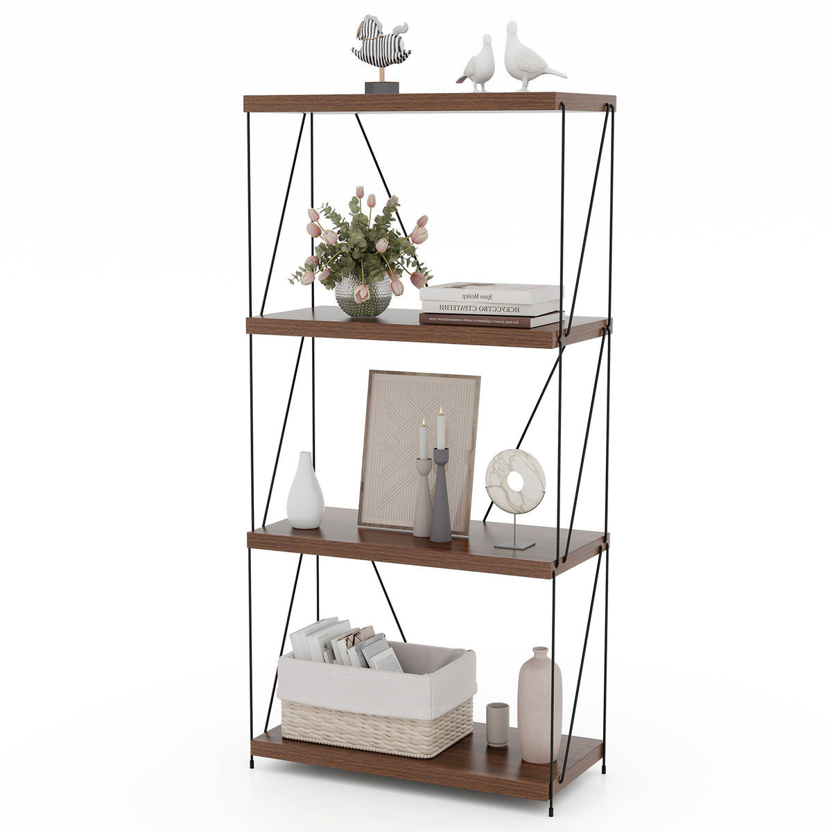 4-Tier Multipurpose Display Rack, Walnut, Metal Frame Bookcases at Gallery Canada